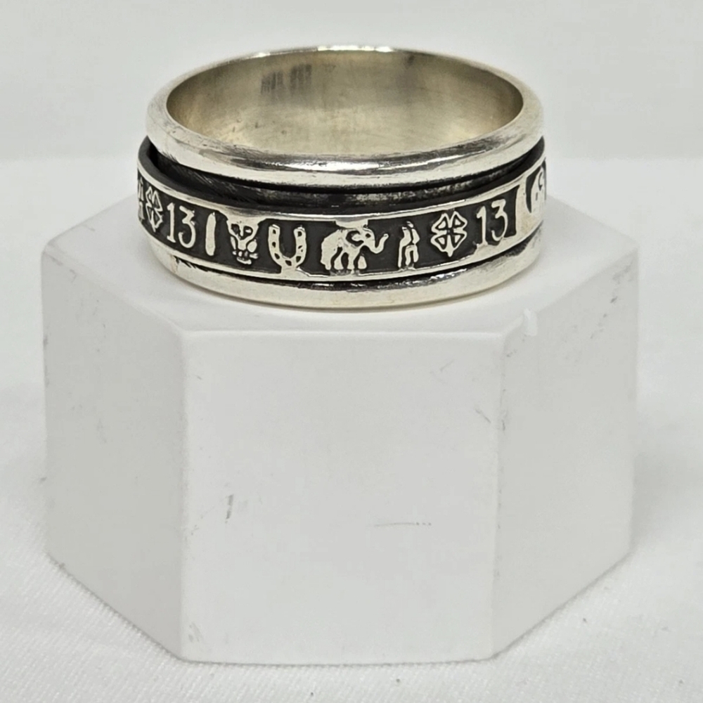 Spinner Ring – Wide Band Rotating Center 925 Mexican Sterling Silver Good Luck